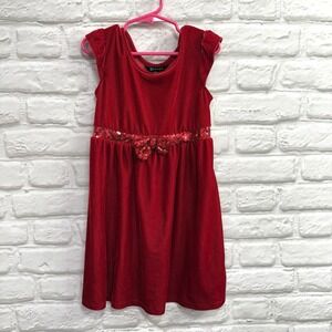 George Girls Size 6/6 Red Velvet & Sequin Christmas Holiday Dress Formal  w/ Bow